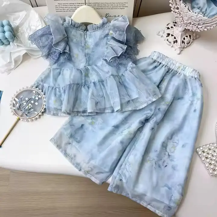 Ensemble 2pcs fille, blouse et pantalon large.