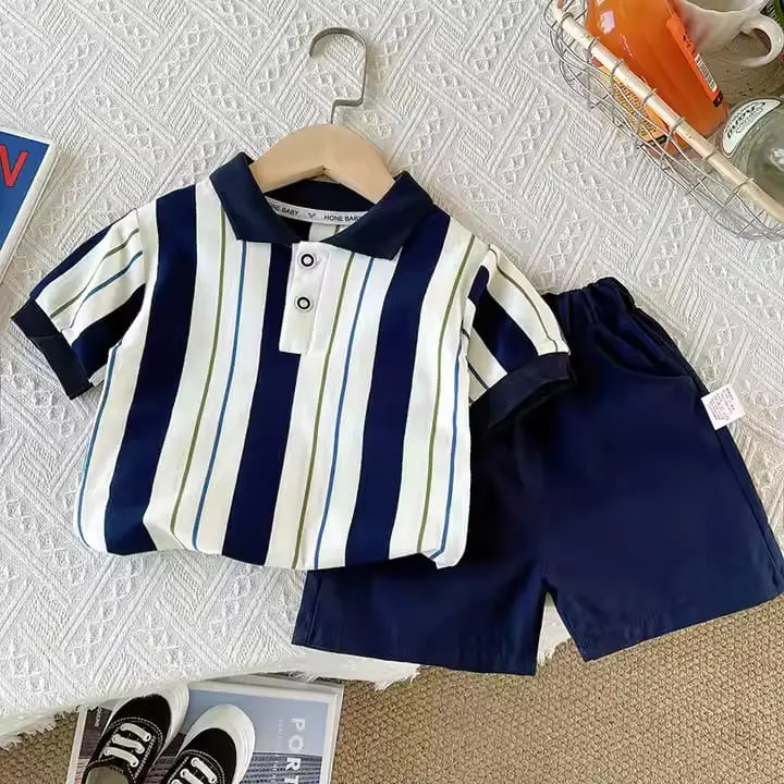Ensemble enfants été 2 pièces costumes polo + short rayé décontracté pour bébé garçon