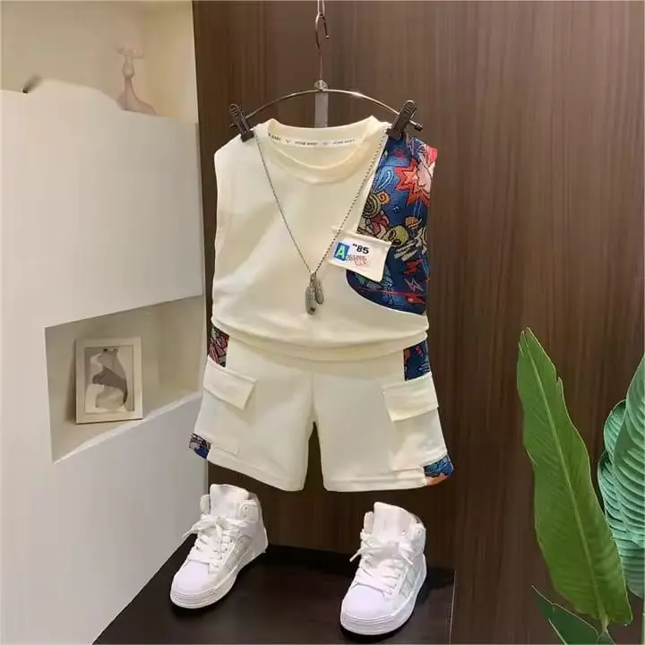 Ensemble été garçon – Débardeur et short Patchwork