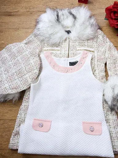 Ensemble 3 pièces Chic pour Fille - Veste Tweed, Robe et Béret Assortis - Élégance et Confort