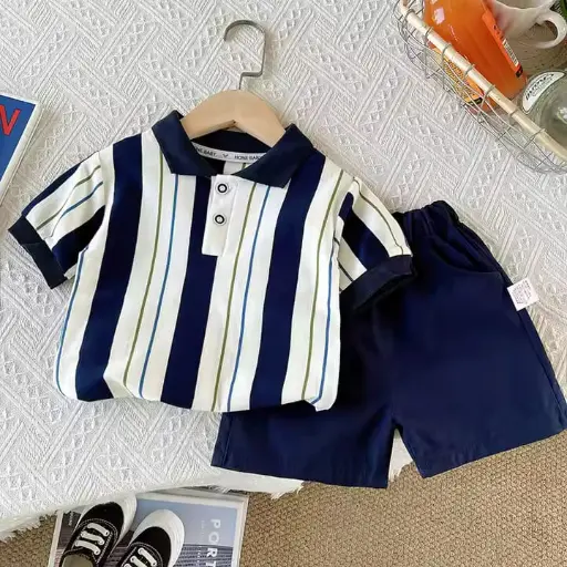 Ensemble enfants été 2 pièces costumes polo + short rayé décontracté pour bébé garçon
