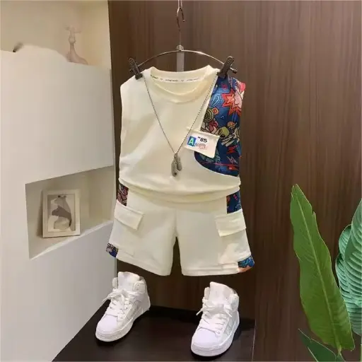 Ensemble été garçon – Débardeur et short Patchwork