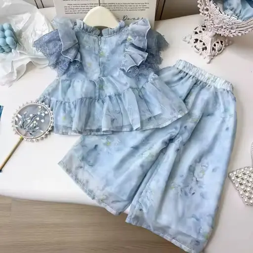 Ensemble 2pcs fille, blouse et pantalon large.